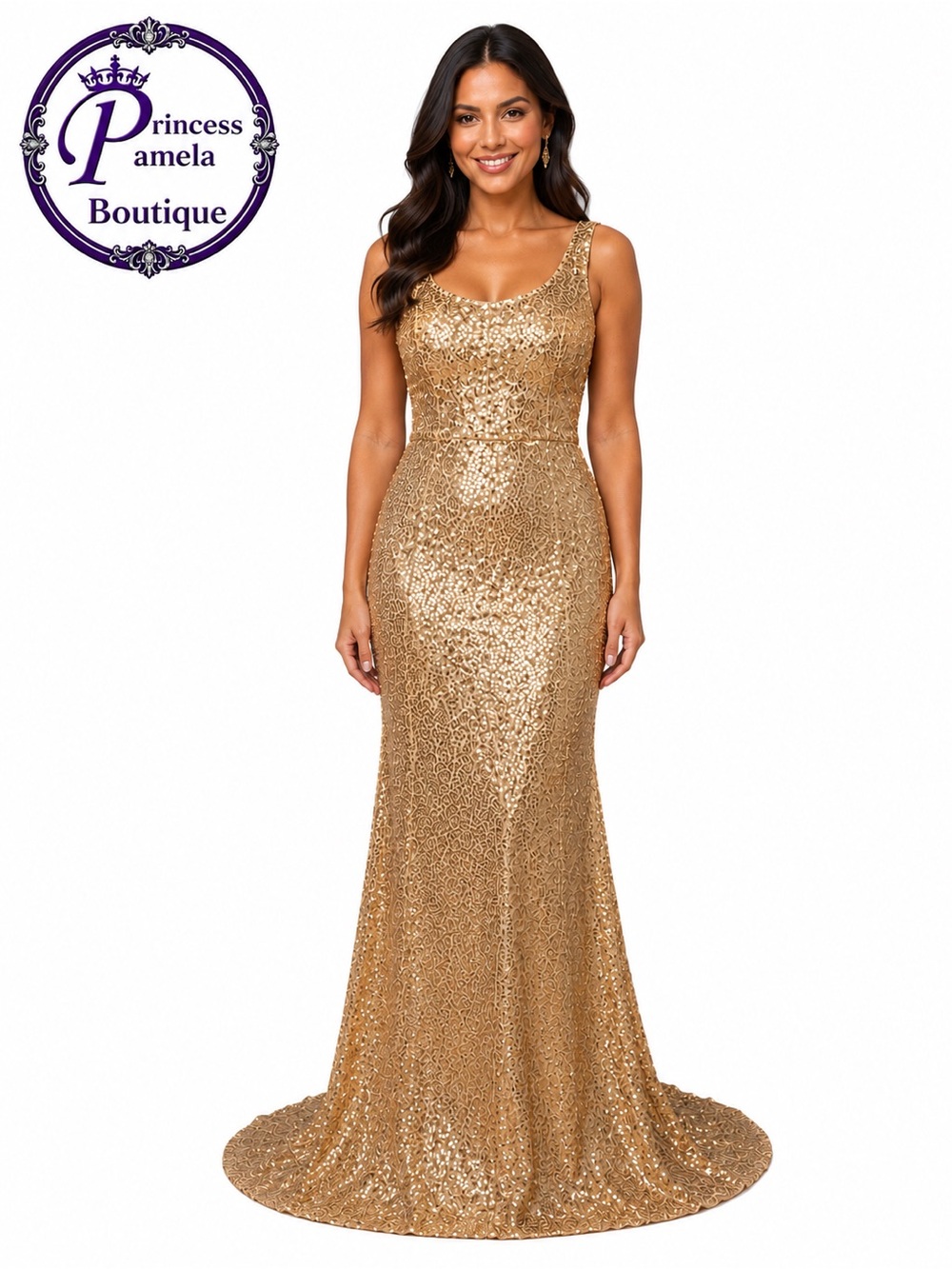 #22-13 Gold floor-length evening gown-1X/Size 16